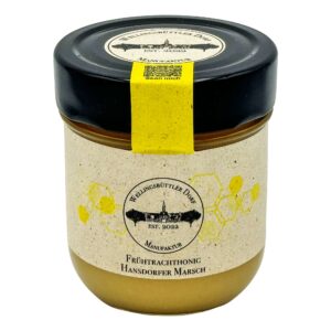 Cremig gerührter Frühtrachthonig vom Rand der Hansdorfer Marsch